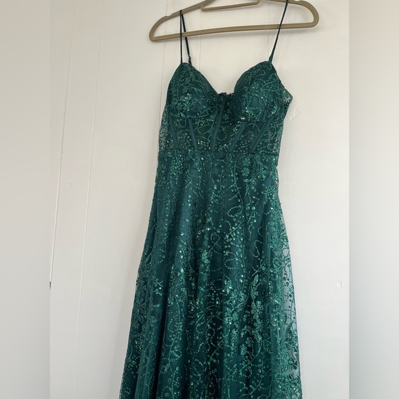 Windsor Lauren Sweetheart A-Line Glitter Green Sequin Dress Size 9 - Picture 9 of 16